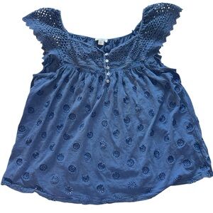 Sundance Blue Eyelet Lace Boho Bohemian Sleeveless Blouse Size L